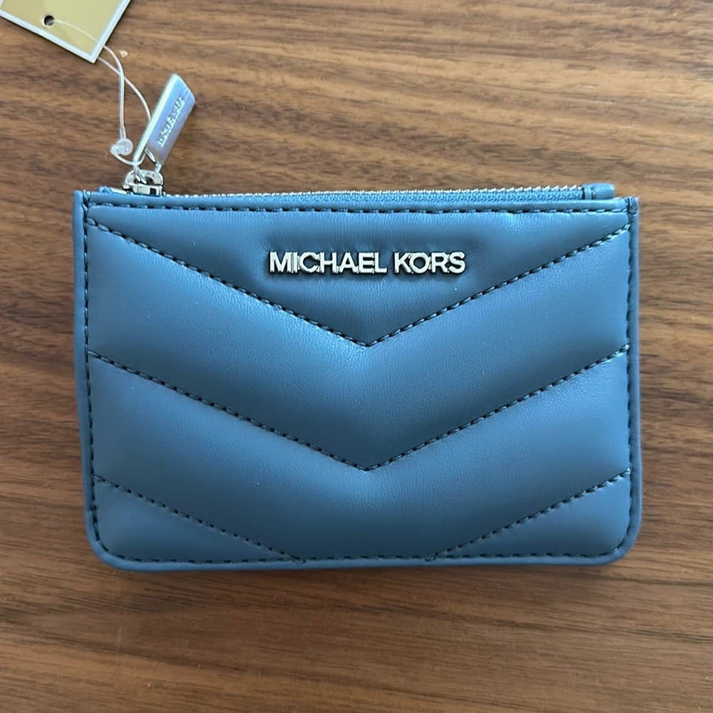 Michael Kors Jet Set Travel Small Top Zip Coin Pouch with ID Holder Blue